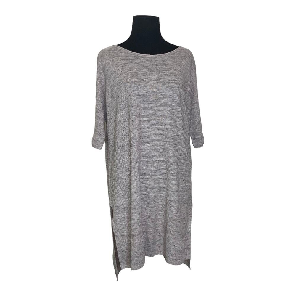 Eileen Fisher light brown linen knit short sleeves tunic top size M